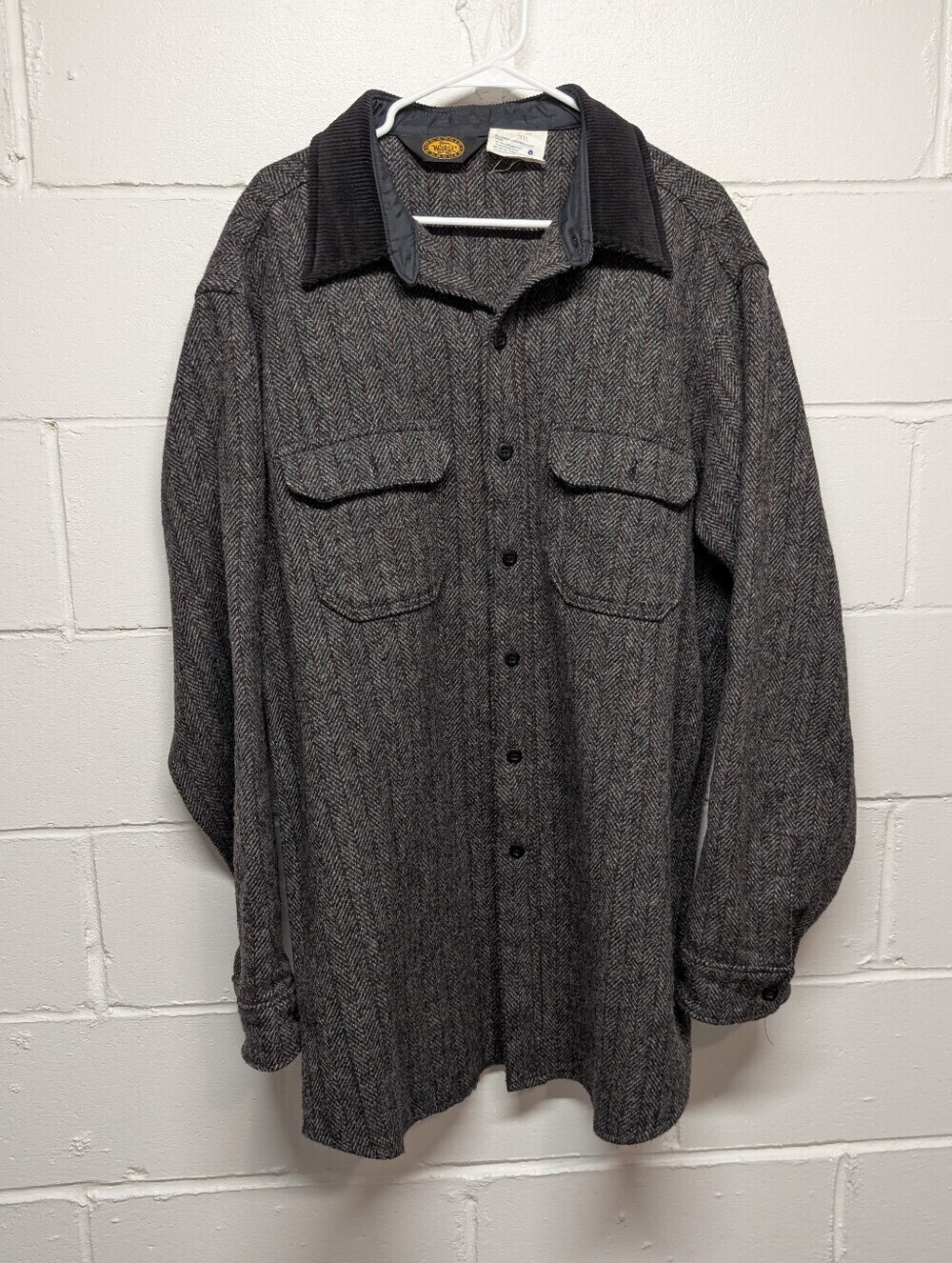 WOOLRICH Classic Men's Gray Wool Herringbone Button-Front Jacket Coat (XXL)